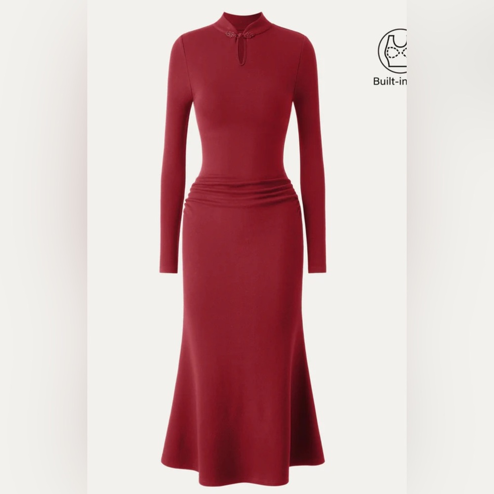 OGL Red Long-Sleeve Midi Dress